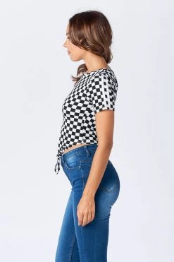 Lovemoda TOPS Short Sleeve Checkered Crop Top
