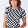 Lovemoda TOPS Short Sleeve Checkered Crop Top