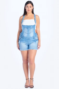 Love Moda Distressed Denim Overall Shorts - Plus Size