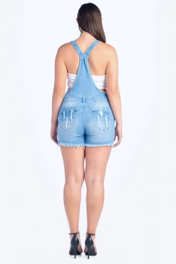 Love Moda Distressed Denim Overall Shorts - Plus Size