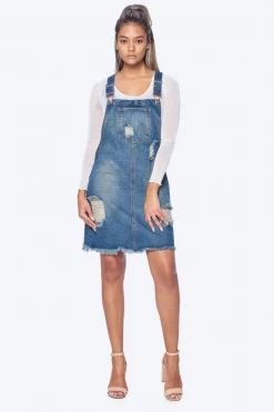 LOVE MODA Distressed Boyfriend Overall Dress
