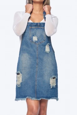 LOVE MODA Distressed Boyfriend Overall Dress