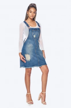 LOVE MODA Distressed Boyfriend Overall Dress