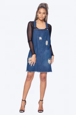 LOVE MODA Distressed Boyfriend Overall Dress