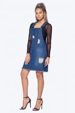 LOVE MODA Distressed Boyfriend Overall Dress