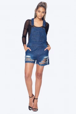 LOVE MODA Distressed Boyfriend Overall Shorts BEST SELLERS
