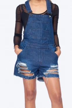 LOVE MODA Distressed Boyfriend Overall Shorts BEST SELLERS