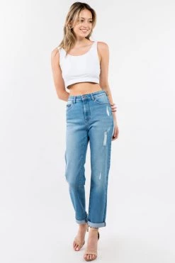 LOVE MODA High Rise Boyfriend Distressed Jeans