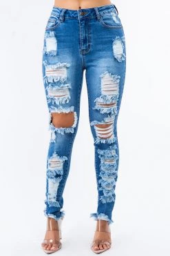 LOVE MODA NEW ARRIVALS High Rise Destroyed Denim Skinny Jeans