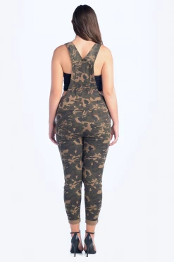 LOVE MODA Distressed Front Skinny Overalls - Plus Size