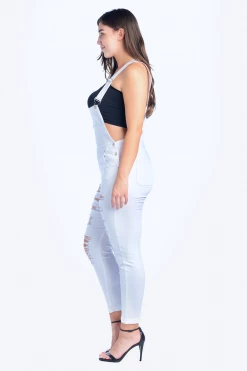 LOVE MODA Distressed Front Skinny Overalls - Plus Size