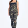 LOVE MODA DISTRESSED Knee Slit Skinny Overalls - Plus Size