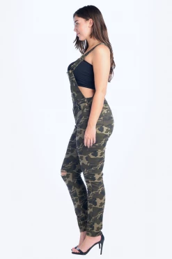 LOVE MODA DISTRESSED Knee Slit Skinny Overalls - Plus Size