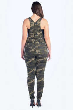 LOVE MODA DISTRESSED Knee Slit Skinny Overalls - Plus Size