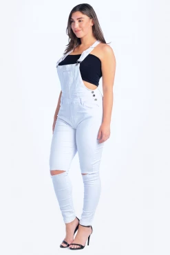 LOVE MODA DISTRESSED Knee Slit Skinny Overalls - Plus Size