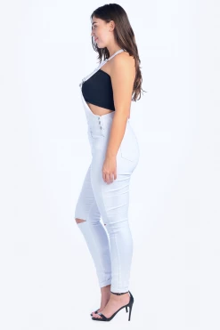 LOVE MODA DISTRESSED Knee Slit Skinny Overalls - Plus Size
