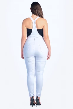 LOVE MODA DISTRESSED Knee Slit Skinny Overalls - Plus Size