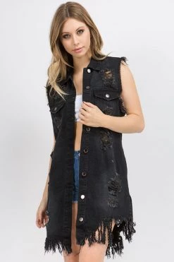 LOVE MODA Destroyed Boyfriend Denim Jacket BEST SELLERS