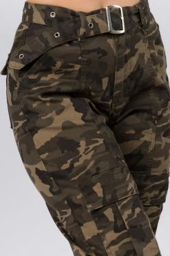LOVE MODA BOTTOMS High Waist Cargo Pants With Belt