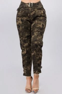 LOVE MODA BOTTOMS High Waist Cargo Pants With Belt