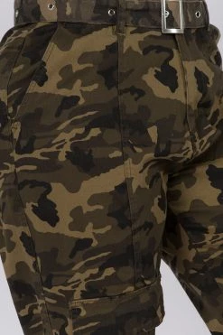 Love Moda High Waist Camo Cargo Pants With Belt - Plus Size