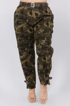 Love Moda High Waist Camo Cargo Pants With Belt - Plus Size