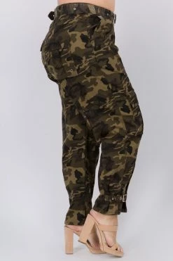 Love Moda High Waist Camo Cargo Pants With Belt - Plus Size
