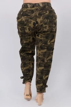 Love Moda High Waist Camo Cargo Pants With Belt - Plus Size