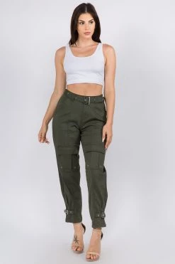 LOVE MODA BOTTOMS High Waist Cargo Pants With Belt