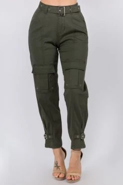 LOVE MODA BOTTOMS High Waist Cargo Pants With Belt