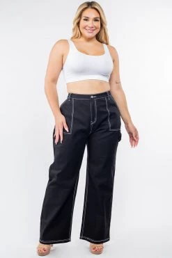 Love Moda High Waist Straight Leg Carpenter Pants - Plus Size