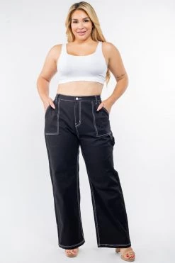 Love Moda High Waist Straight Leg Carpenter Pants - Plus Size