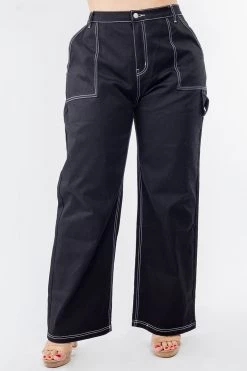 Love Moda High Waist Straight Leg Carpenter Pants - Plus Size