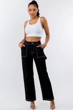 LOVE MODA High Waist Straight Leg Carpenter Pants