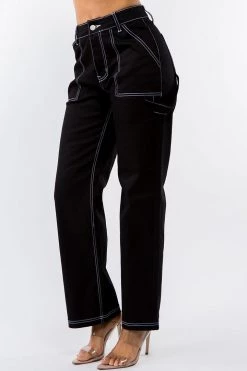 LOVE MODA High Waist Straight Leg Carpenter Pants
