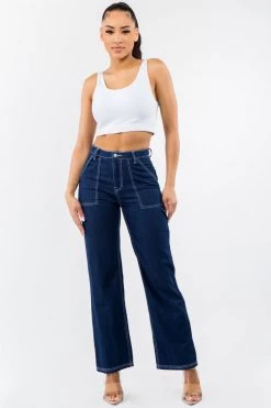 LOVE MODA High Waist Straight Leg Carpenter Pants