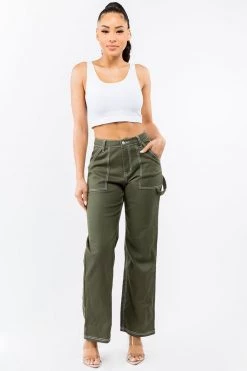 LOVE MODA High Waist Straight Leg Carpenter Pants