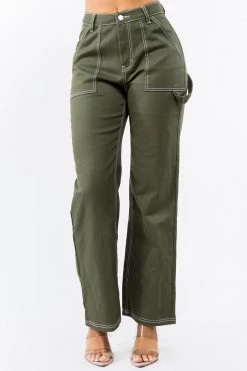 LOVE MODA High Waist Straight Leg Carpenter Pants