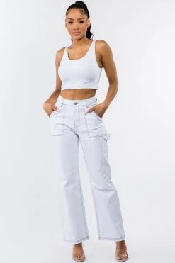 LOVE MODA High Waist Straight Leg Carpenter Pants