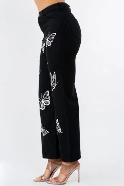 LOVE MODA Butterfly Print High Waist Wide Leg Denim Bell Bottom Jeans NEW ARRIVALS