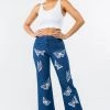 LOVE MODA Butterfly Print High Waist Wide Leg Denim Bell Bottom Jeans NEW ARRIVALS
