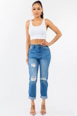 LOVE MODA NEW ARRIVALS High Rise Distressed Mom Denim Jeans