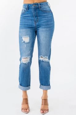 LOVE MODA NEW ARRIVALS High Rise Distressed Mom Denim Jeans