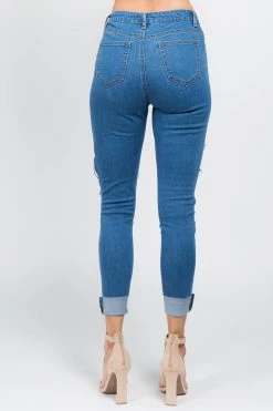 LOVE MODA High Rise Distressed Denim Skinny Jeans