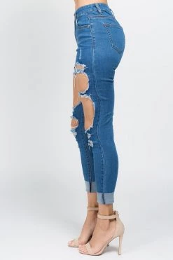 LOVE MODA High Rise Distressed Denim Skinny Jeans