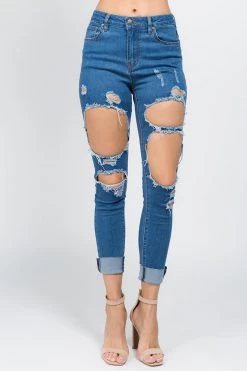 LOVE MODA High Rise Distressed Denim Skinny Jeans