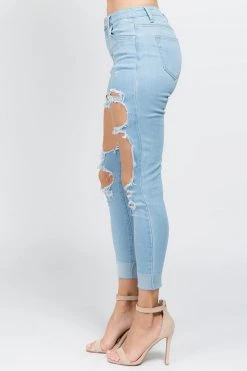 LOVE MODA High Rise Distressed Denim Skinny Jeans