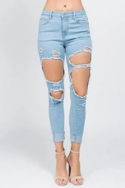 LOVE MODA High Rise Distressed Denim Skinny Jeans