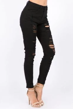 LOVE MODA High Waist Distressed Denim Skinny Jeans