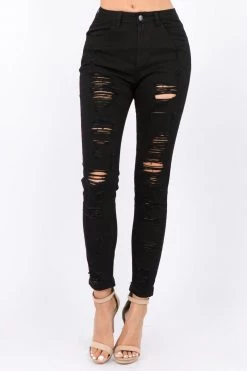LOVE MODA High Waist Distressed Denim Skinny Jeans